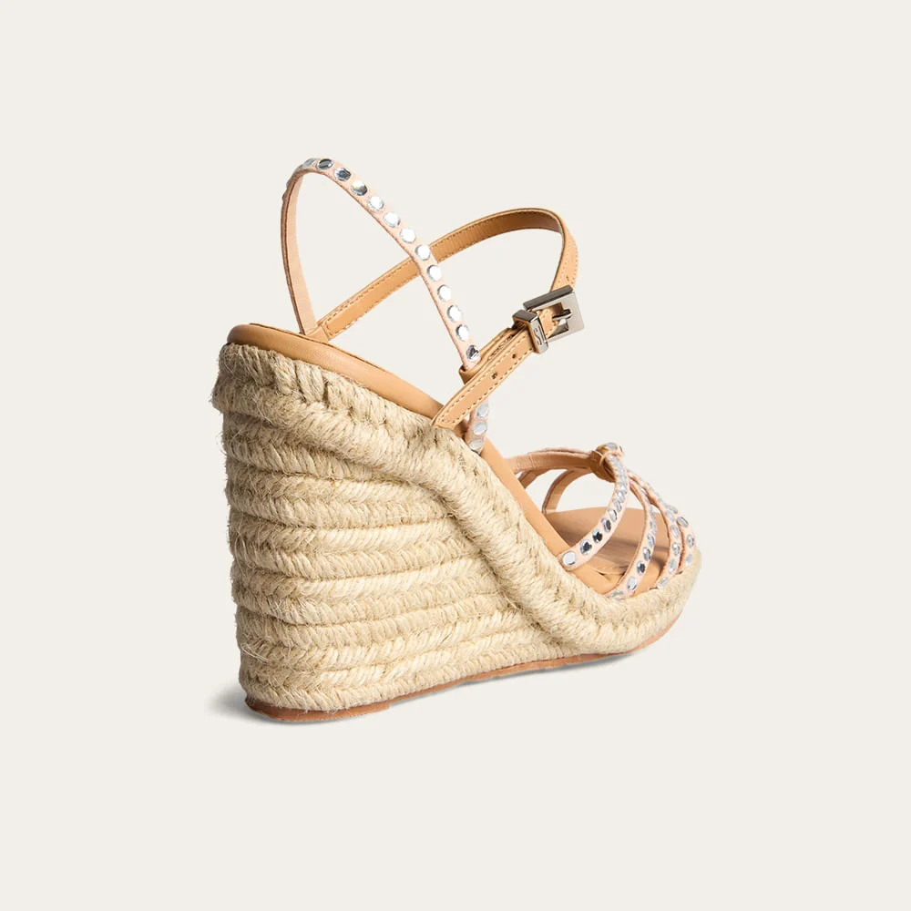Sandália Espadrille Anabela Tachas Dumay Rosa Nude - vista 2 de 4