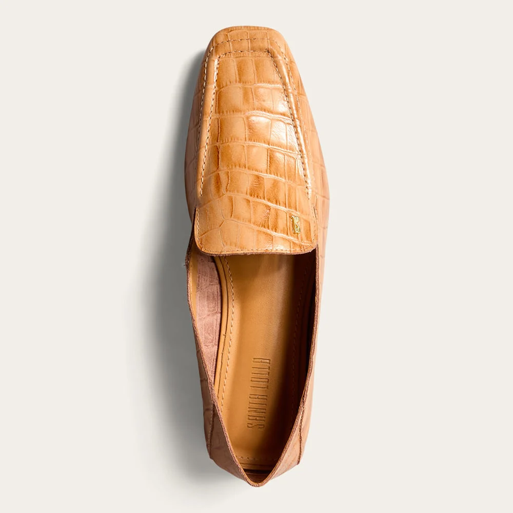 Mocassim Couro Croco Bico Quadrado Marrom Doce De Leite - vista 2 de 2