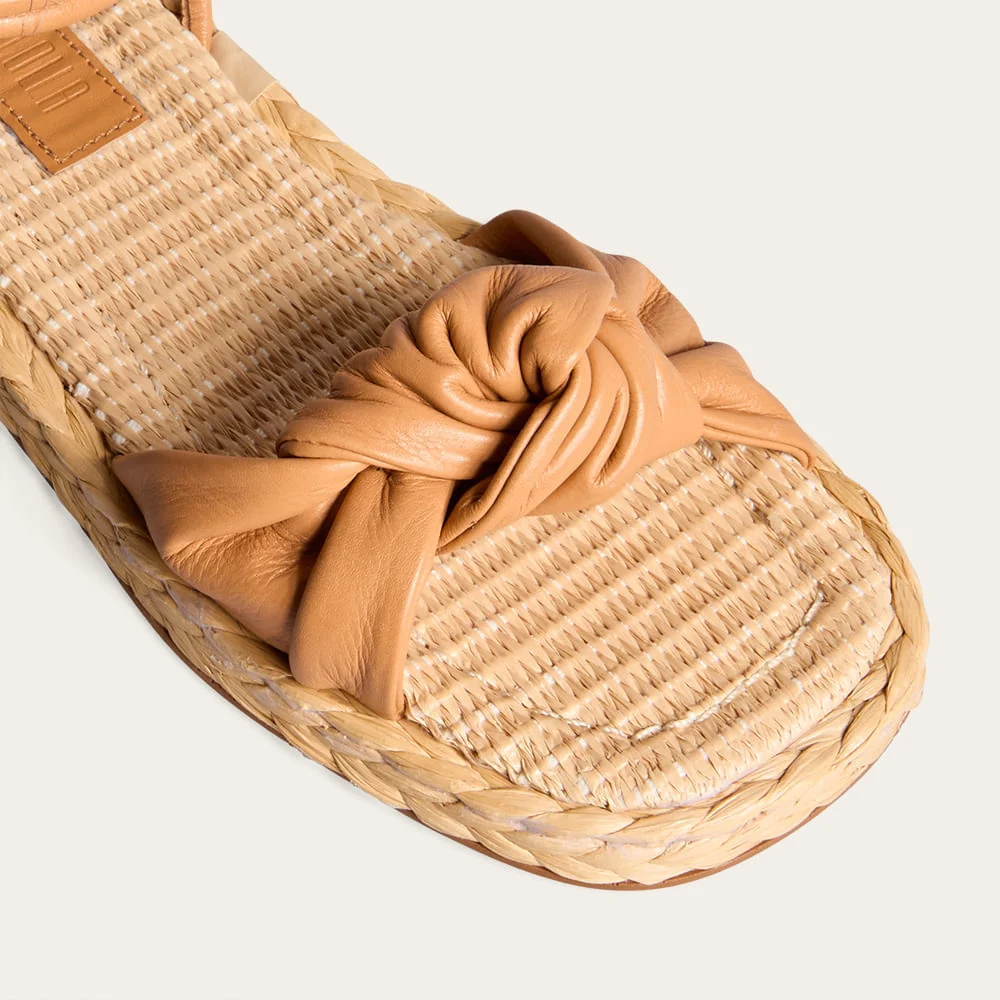Rasteira Espadrille Amarração Couro Nobre Soft Caramelo Doce De Leite - vista 2 de 3