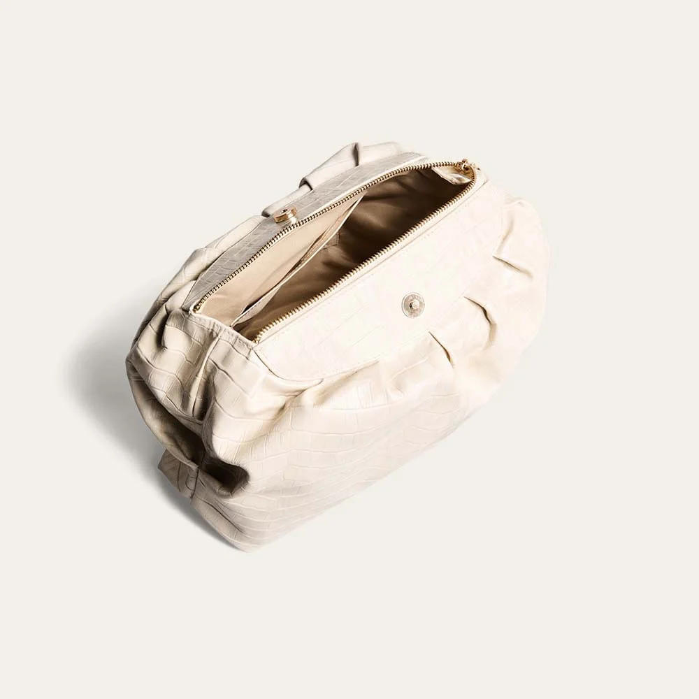 Clutch Couro Croco Bege Marfim - vista 3 de 3
