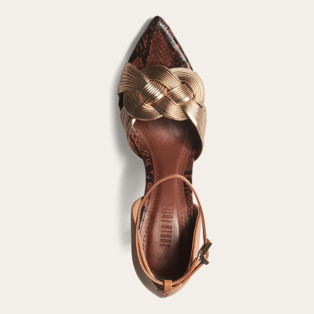 Sandália Peep Toe Couro Metalizado Bico Folha Dourado - vista 2 de 2