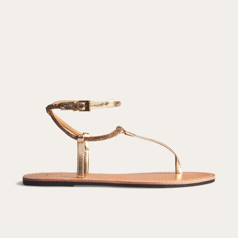 Rasteira Metalizada Soft Brilho Strass Dourado - vista 1 de 2