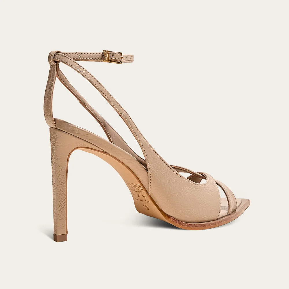 Sandália Peep Toe Verniz Bico Folha Salto Fino Cinza Fog - vista 2 de 3