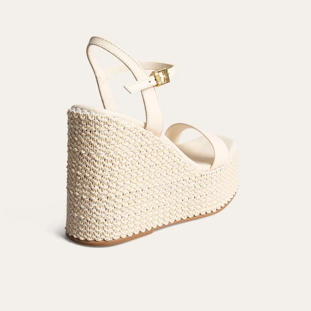 Sandália Espadrille Anabela Couro Soft Off White - vista 2 de 3
