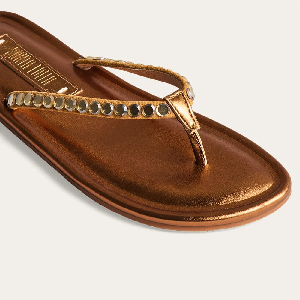 Rasteira Metalizada Soft Strass Bronze - vista 3 de 3