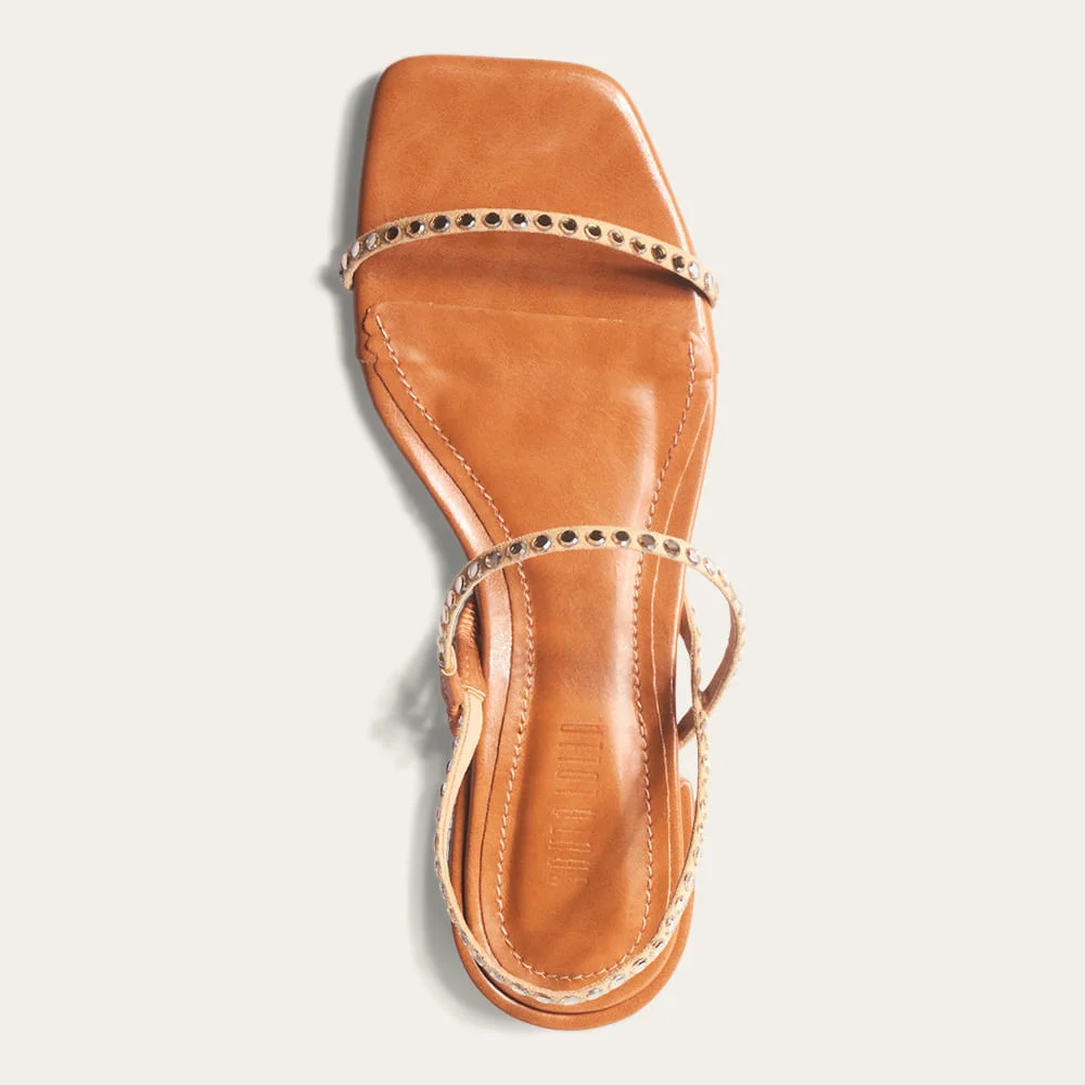 Rasteira Napa Madri Strass Bico Quadrado Bege Camel - vista 2 de 2