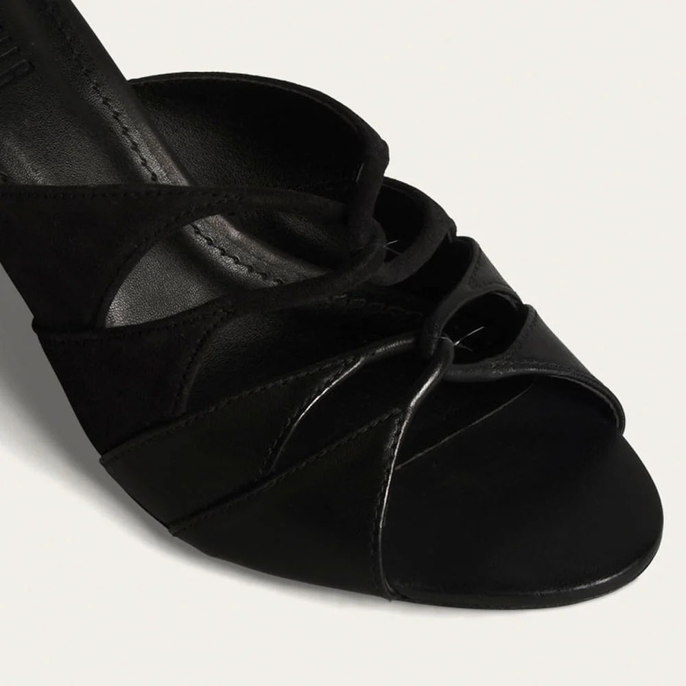 Tamanco Mule Couro Pelica Soft Salto Fino Preto - vista 3 de 4