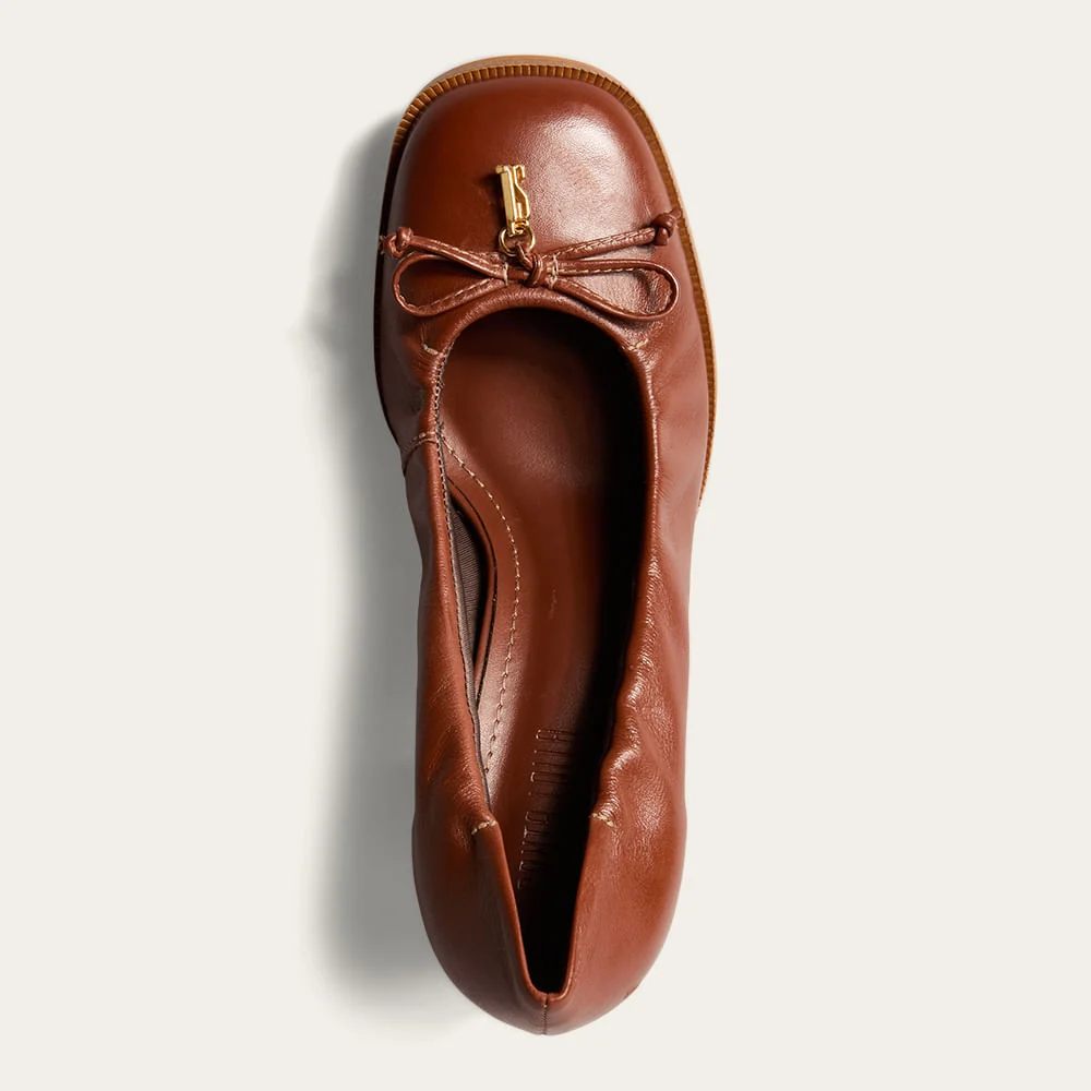 Scarpin Boneca Couro Nobre Soft Bico Quadrado Marrom Terracota - vista 4 de 4