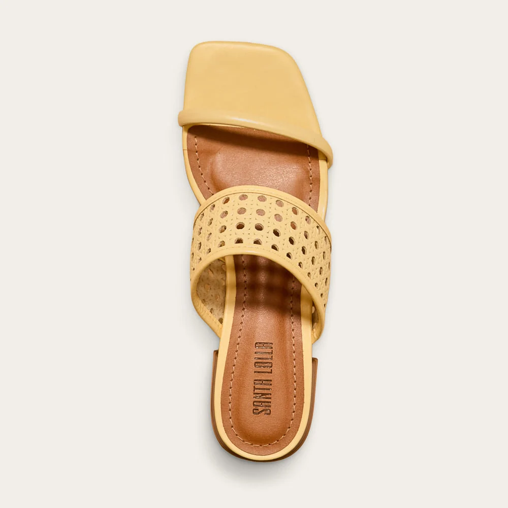 Tamanco Mule Couro Nobre Soft Bico Quadrado Salto Baixo Grosso Amarelo Buttercream - vista 3 de 3