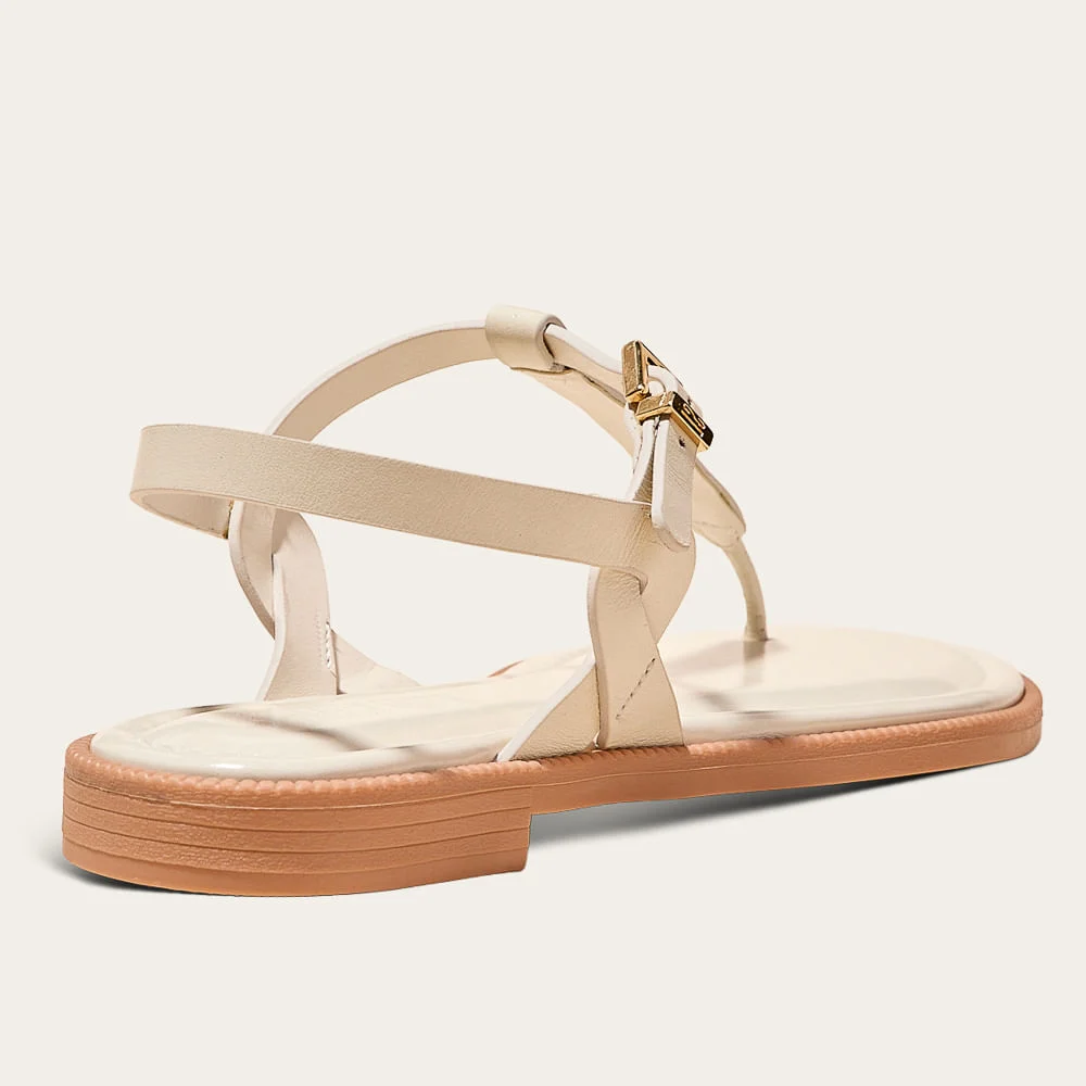 Rasteira Couro Confort Marrom Off White Marfim - vista 2 de 3