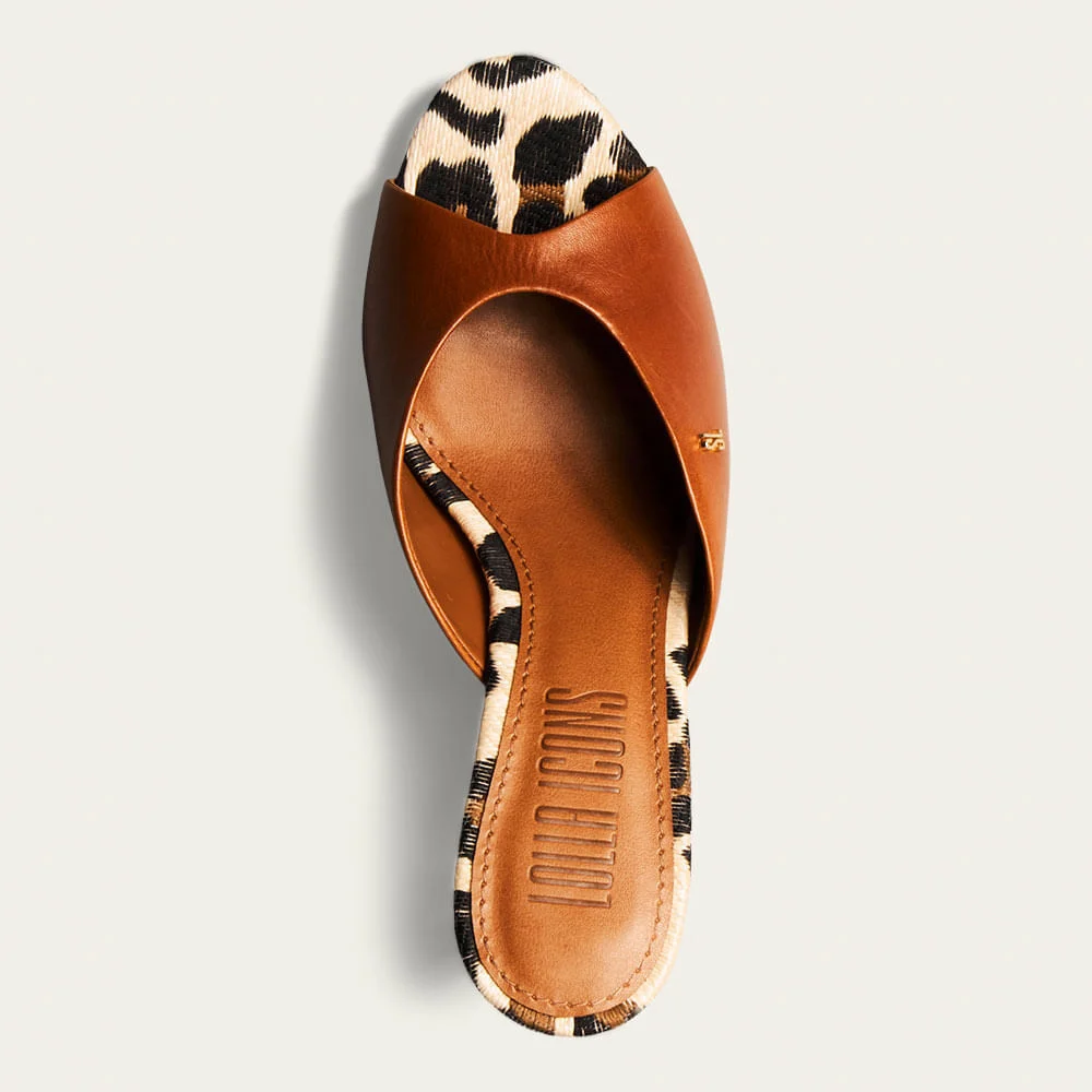 Tamanco Mule Couro Pelica Soft Salto Taça Animal Print Marrom Safari - vista 4 de 4