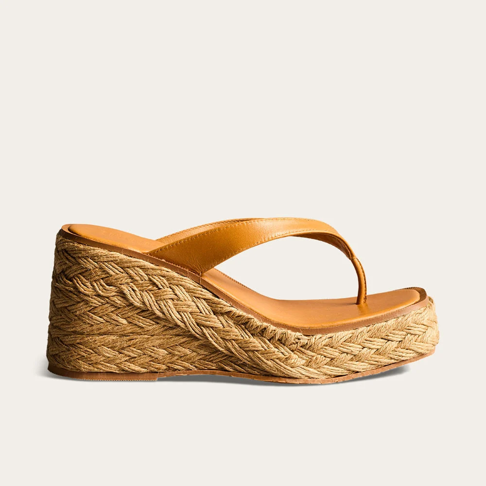 Tamanco Espadrille de Dedo Couro Confort Caramelo Doce De Leite - vista 1 de 2