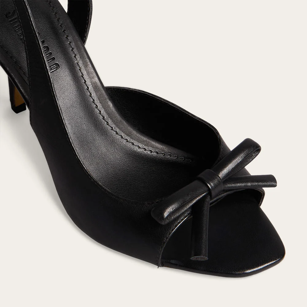 Sandália Peep Toe Slingback Couro Pelica Soft Salto Fino Preto - vista 3 de 4