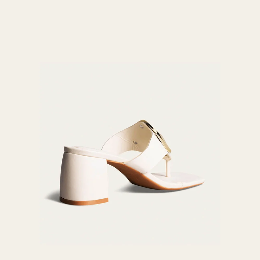 Tamanco Mule Metal Couro Soft Salto Grosso Off White - vista 2 de 4