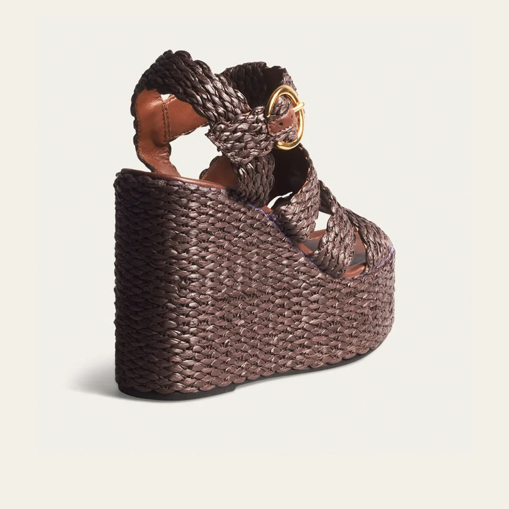 Sandália Espadrille Anabela Tramado Marrom Dark Cocoa - vista 2 de 3