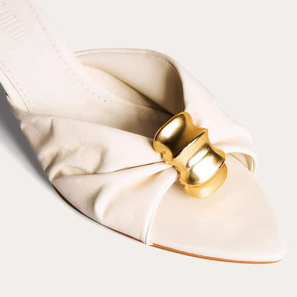 Tamanco Mule Metal Couro Pelica Soft Salto Taça Off White - vista 3 de 4