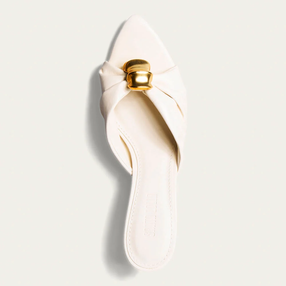 Tamanco Mule Metal Couro Pelica Soft Salto Taça Off White - vista 4 de 4