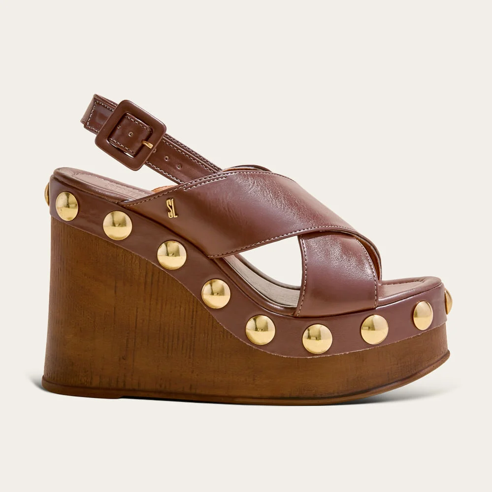Sandália Plataforma Anabela Pampa Marrom Cinnamon - vista 1 de 3