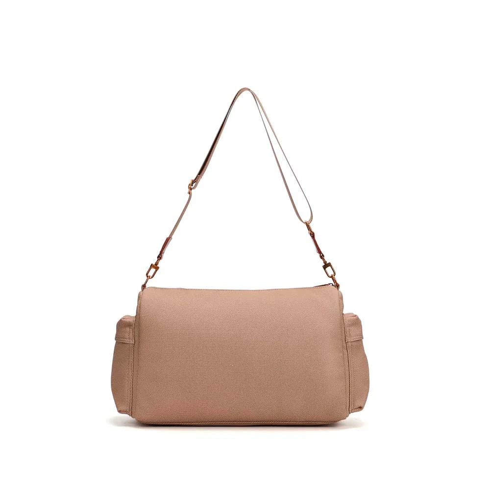 Bolsa Mala Grande Canvas Tiracolo Marrom Terracota - vista 3 de 5
