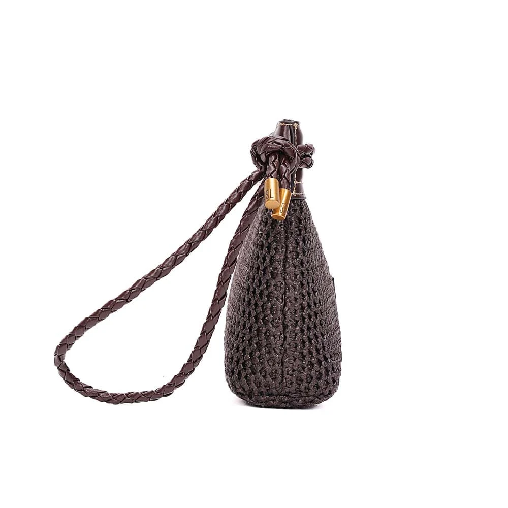 Clutch Tramado Alça De Mão Marrom Dark Cocoa - vista 4 de 7