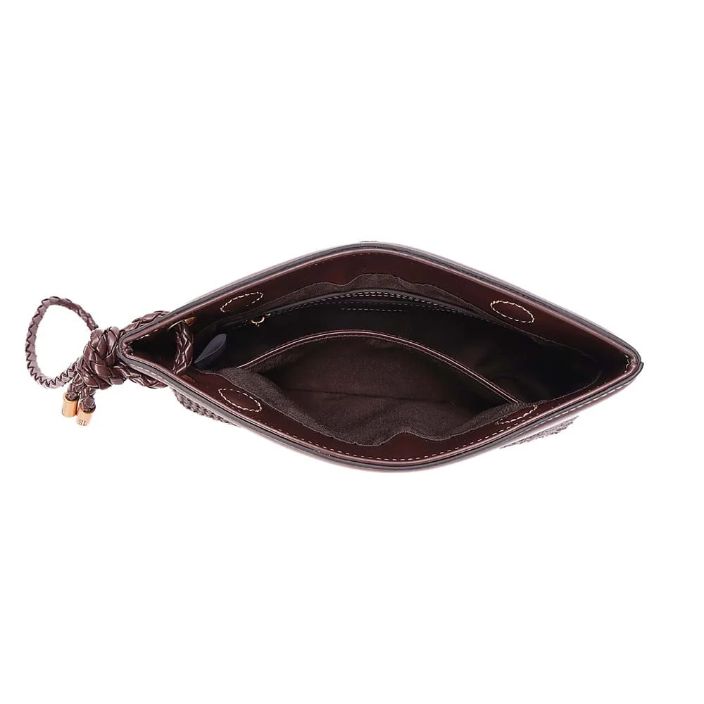 Clutch Tramado Alça De Mão Marrom Dark Cocoa - vista 7 de 7