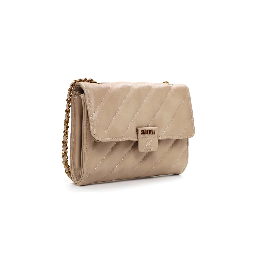 Bolsa Pequena Soft Bege Areia Alça Transversal Corrente - vista 3 de 5