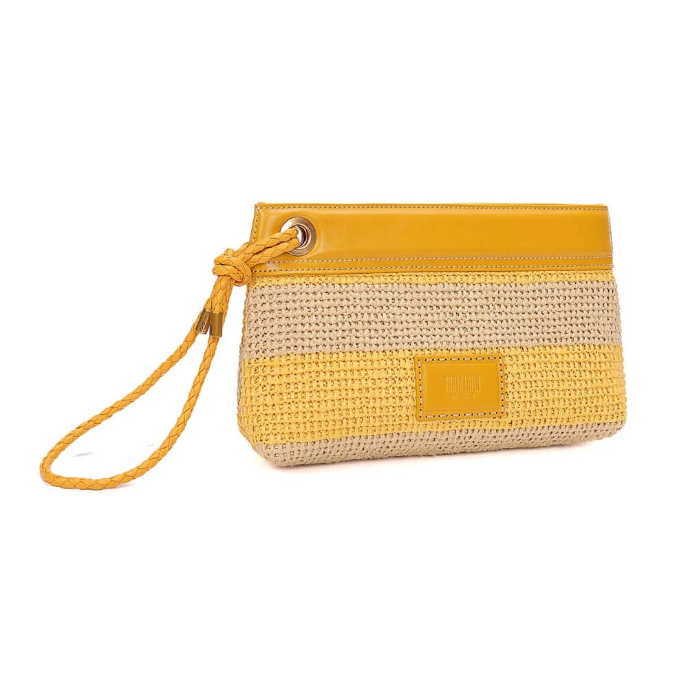Clutch Tramado Alça de Mão Listras Amarelo Solar - vista 2 de 7