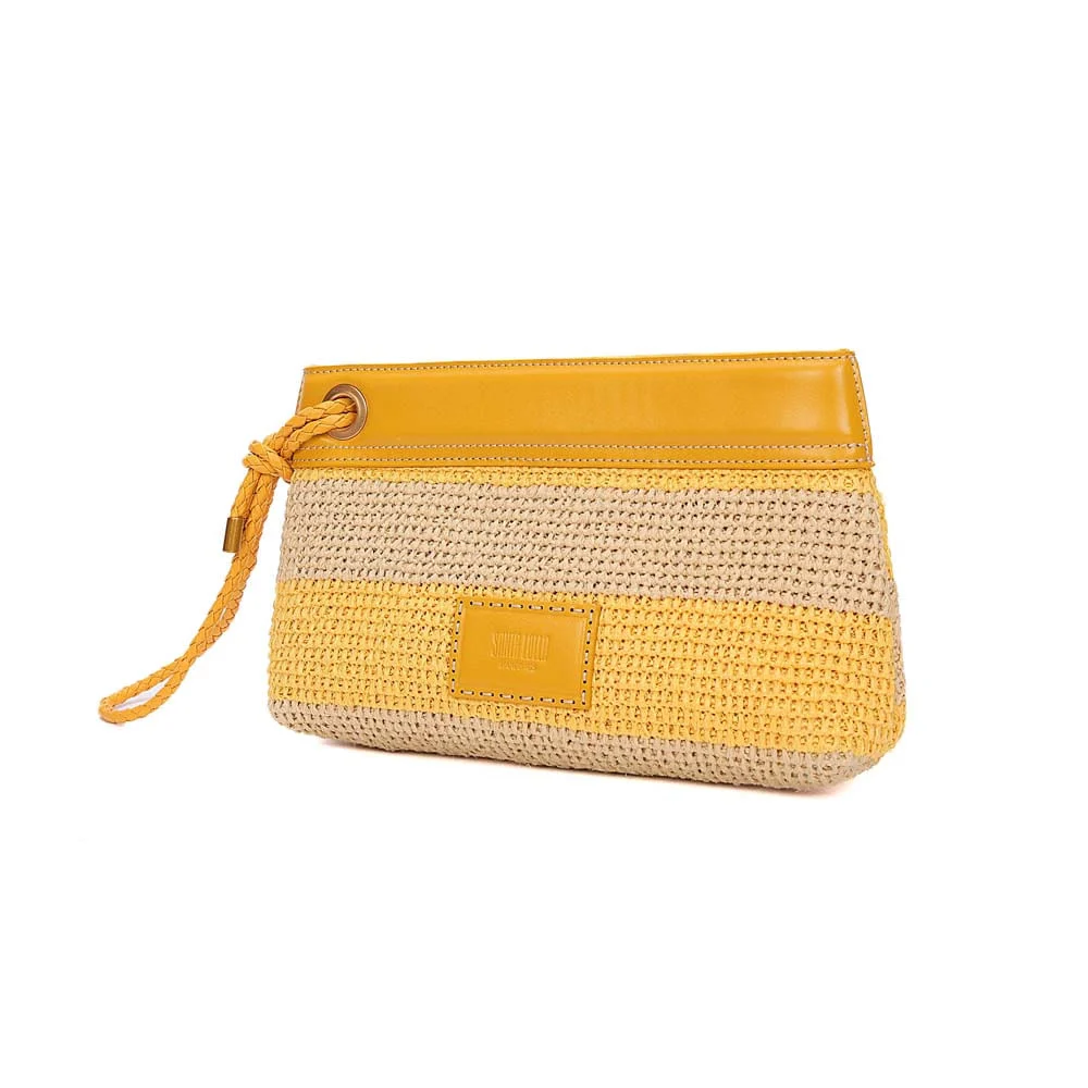 Clutch Tramado Alça de Mão Listras Amarelo Solar - vista 3 de 7