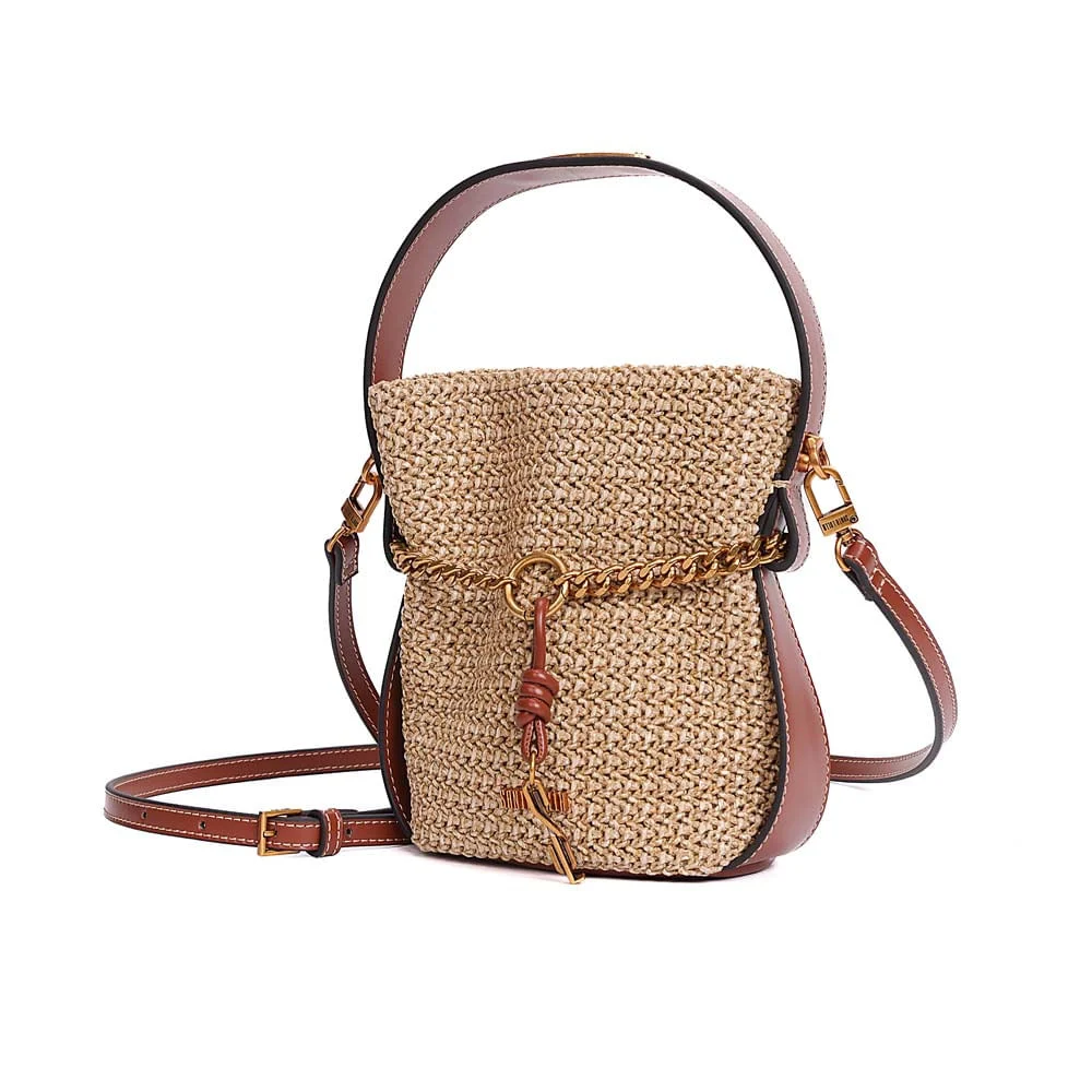 Bolsa Bucket Tramado Bege Areia Transversal - vista 3 de 7