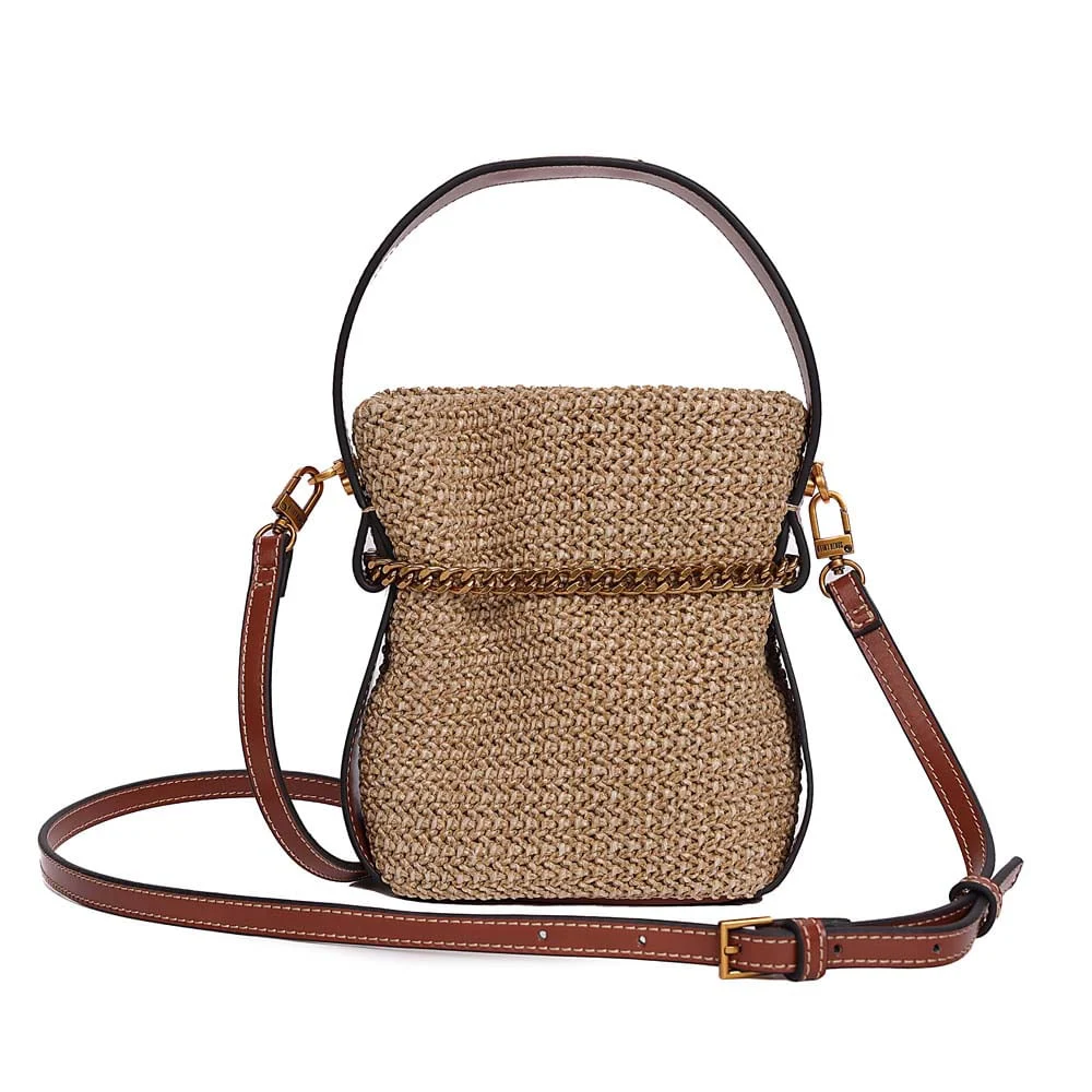 Bolsa Bucket Tramado Bege Areia Transversal - vista 5 de 7