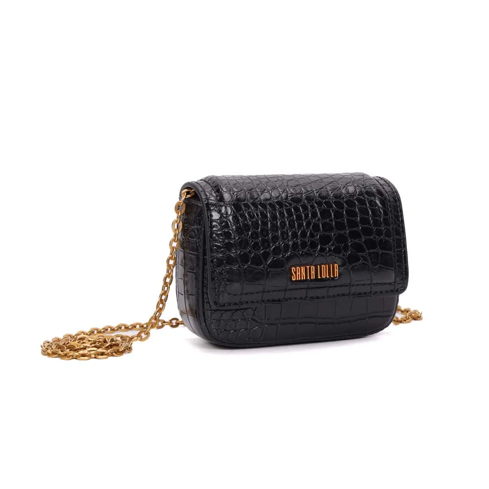 Bolsa Na Caixa Croco Preta Alça De Corrente Transversal - vista 2 de 8