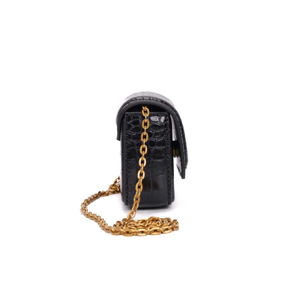 Bolsa Na Caixa Croco Preta Alça De Corrente Transversal - vista 4 de 8