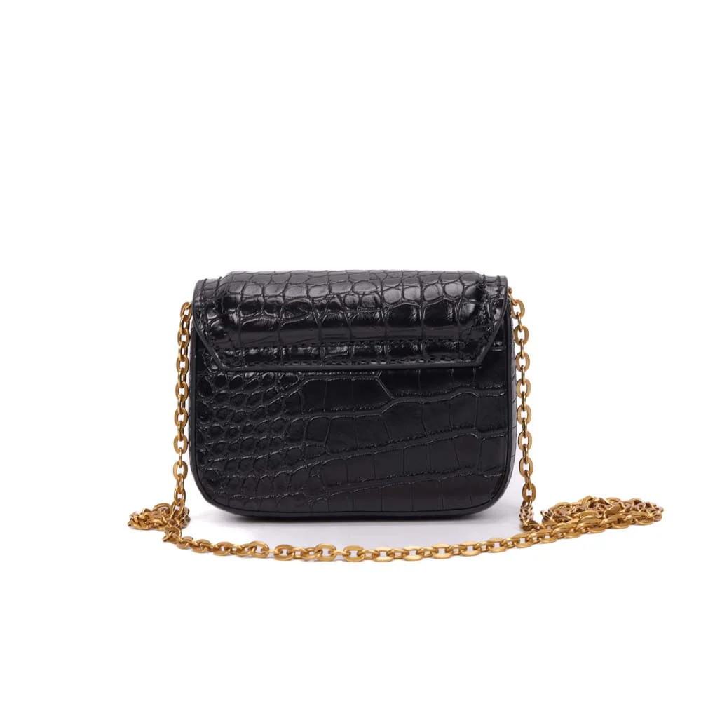Bolsa Na Caixa Croco Preta Alça De Corrente Transversal - vista 5 de 8
