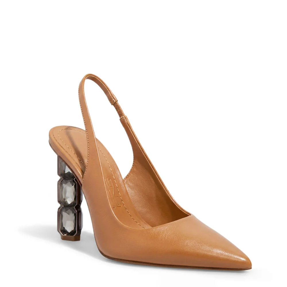 Scarpin Slingback Couro Nobre Soft Caramelo Doce De Leite - vista 2 de 4