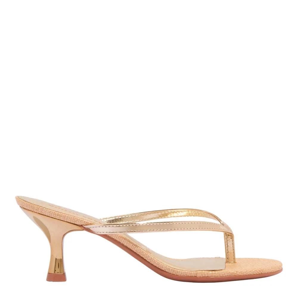 Mule Thong Specchio Metalizado Dourado Salto Baixo - vista 1 de 3