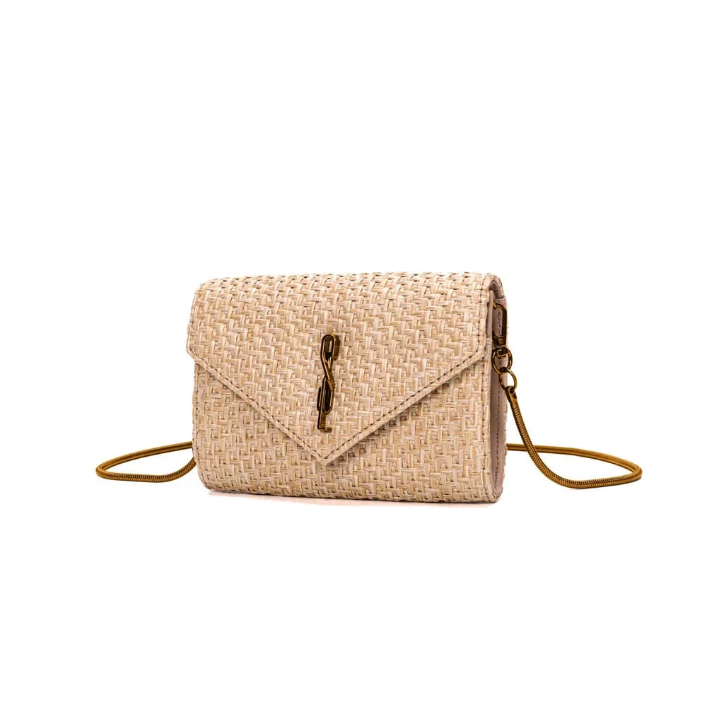 Bolsa Carteira Pequena Palha Transversal Bege - vista 3 de 7