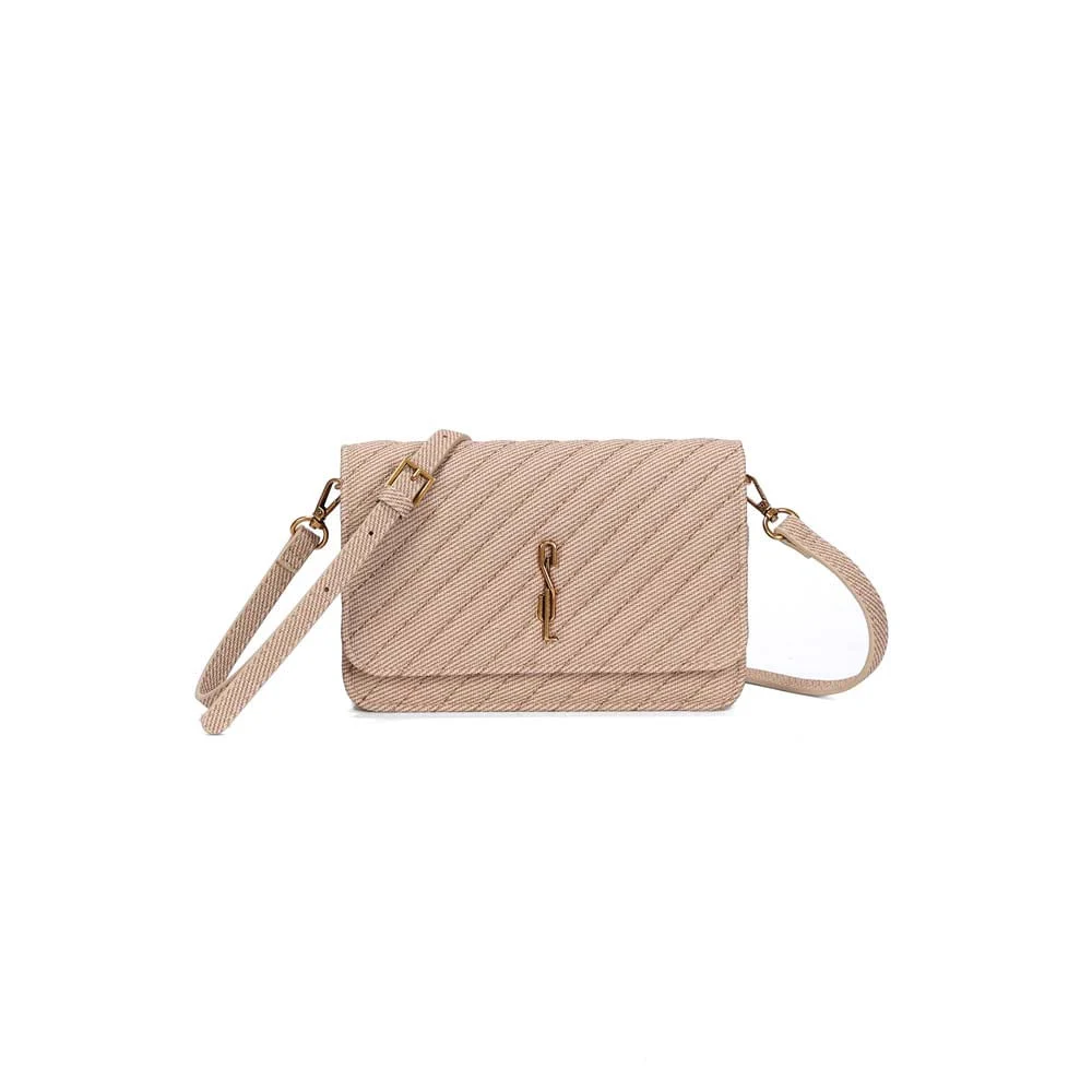 Bolsa Quadrada Pequena Tecido Canvas Bege Transversal - vista 1 de 2