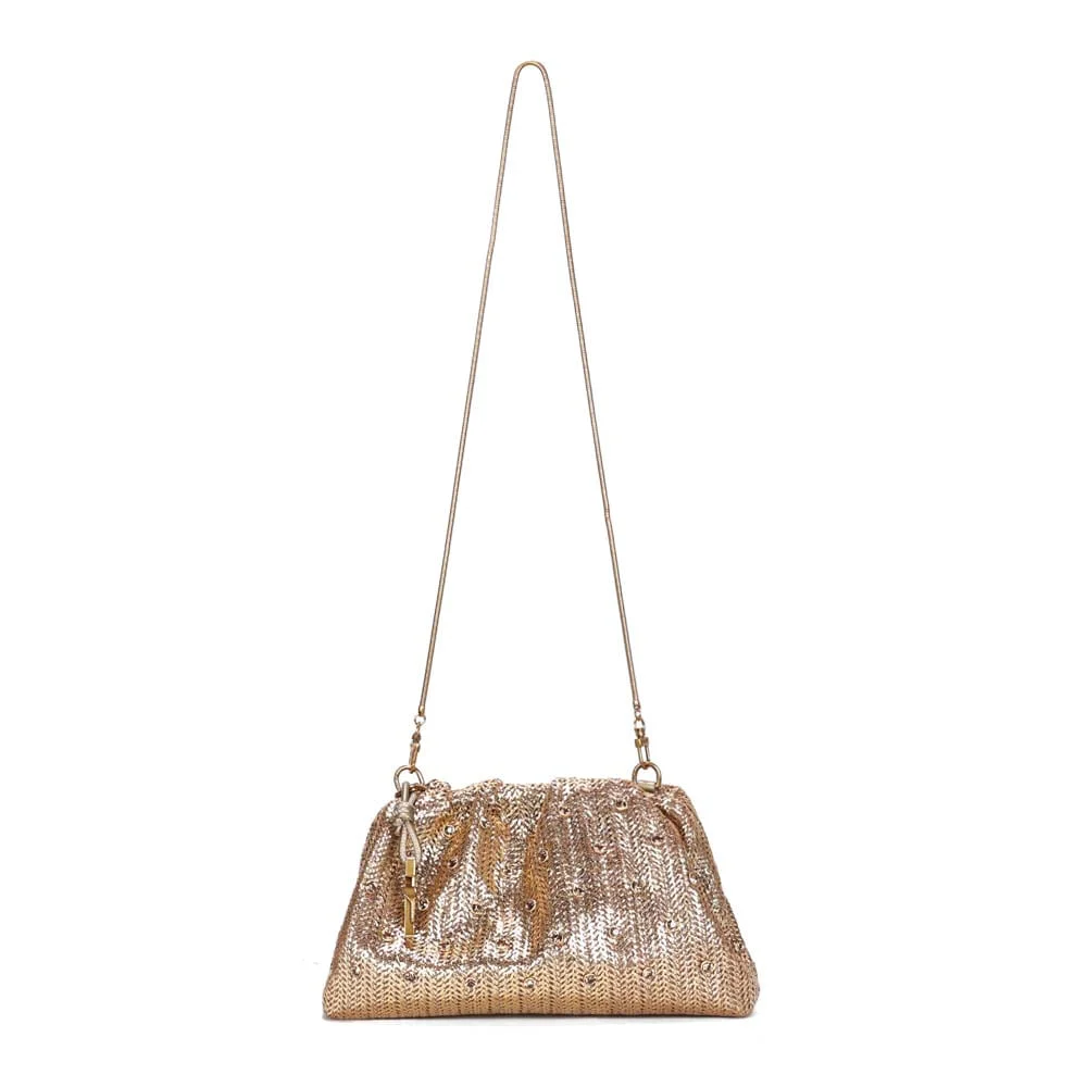 Bolsa Pouch Tramado Metalizado Dourado Tiracolo Brilho - vista 1 de 3