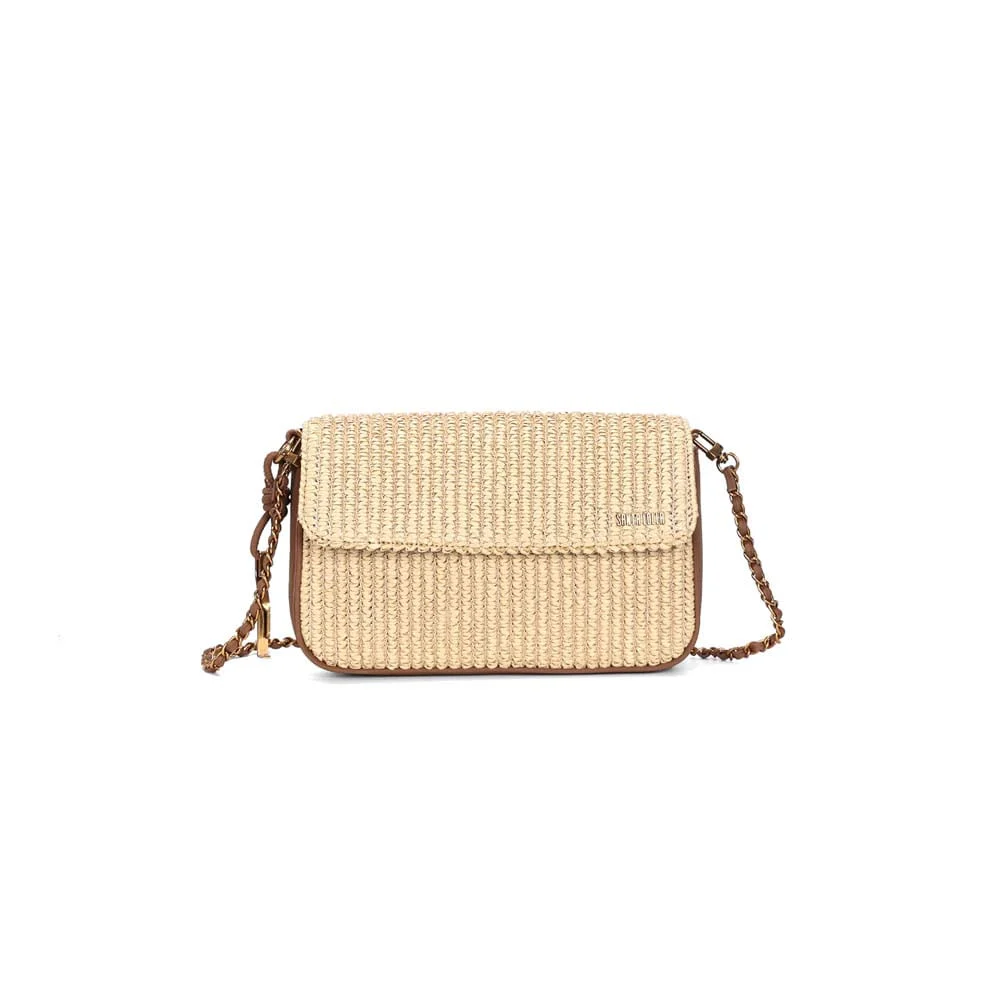 Bolsa Média Quadrada Palha Bege Alça Corrente - vista 1 de 3