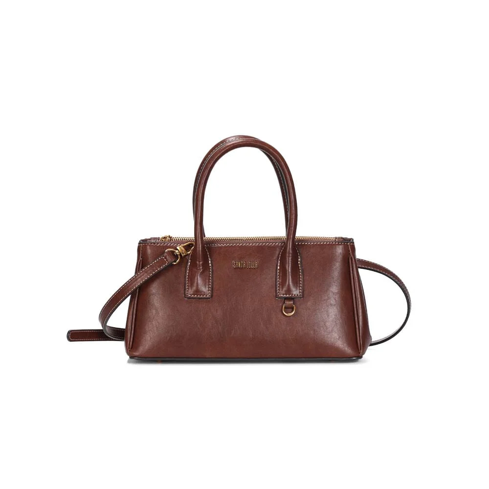 Bolsa Quadrada Pequena Rústico Liso Marrom Tiracolo - vista 1 de 3