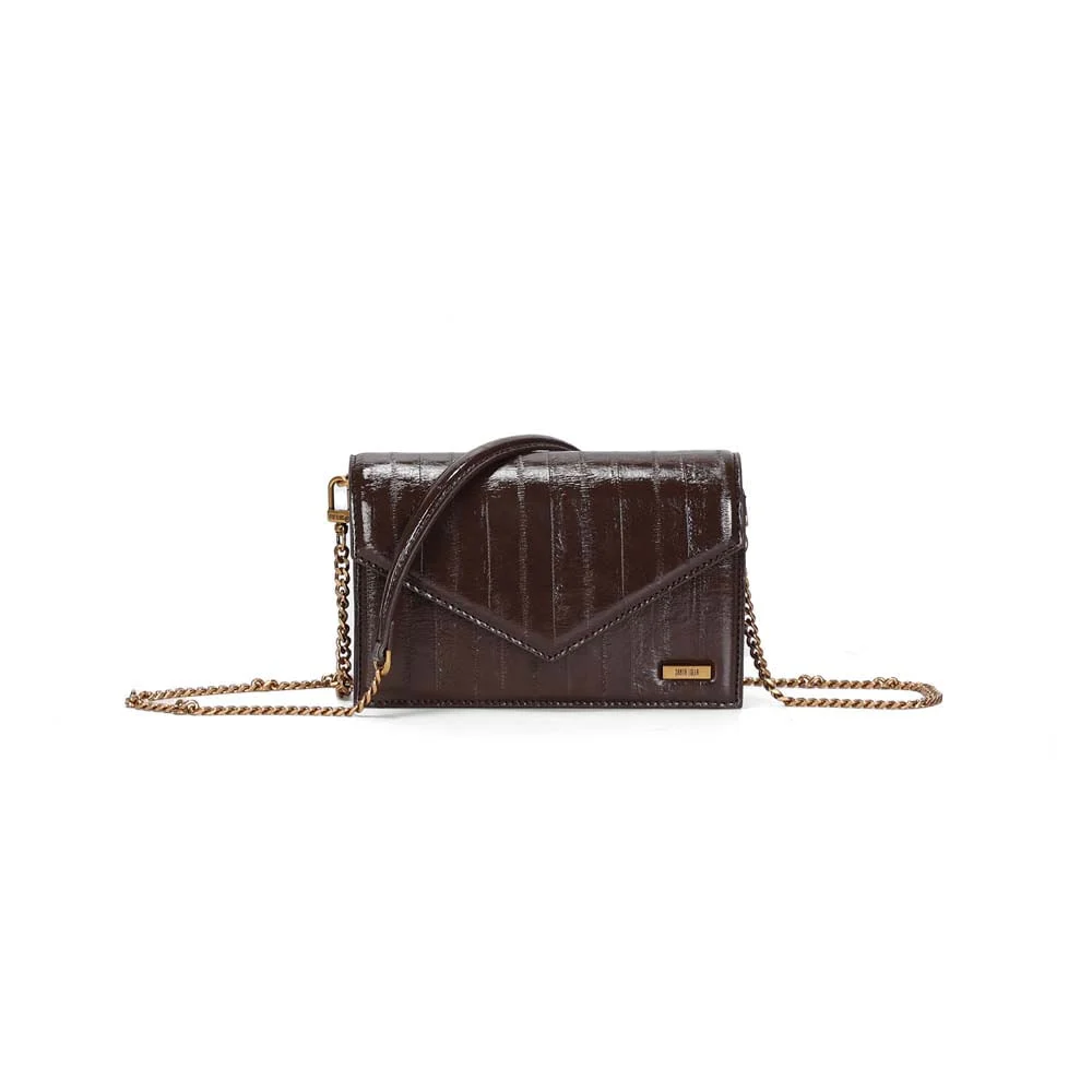 Bolsa Envelope Pequena Enguia Marrom Dark Tiracolo - vista 1 de 3