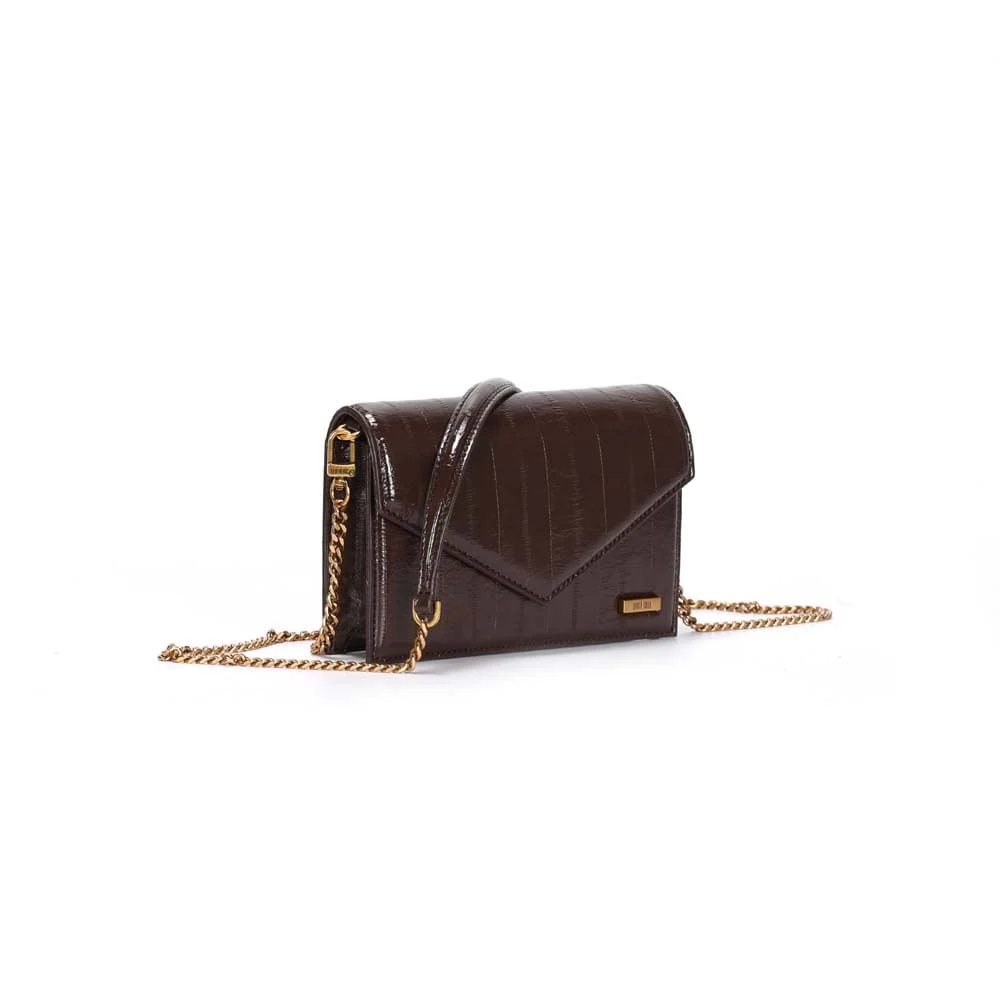 Bolsa Envelope Pequena Enguia Marrom Dark Tiracolo - vista 2 de 3
