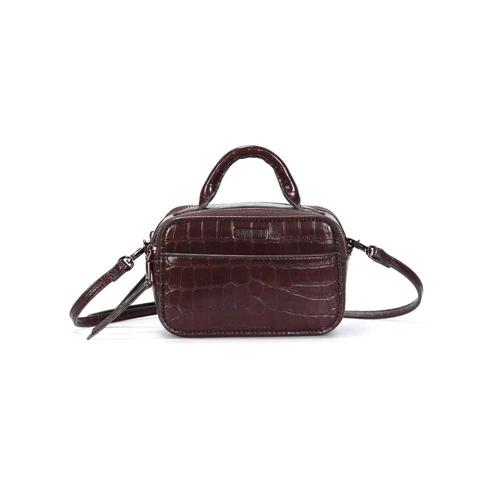 Bolsa Quadrada Pequena Croco Marrom Dark Divisórias - vista 1 de 3