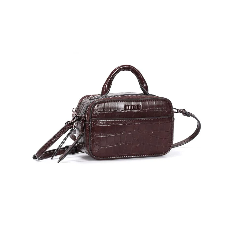 Bolsa Quadrada Pequena Croco Marrom Dark Divisórias - vista 2 de 3