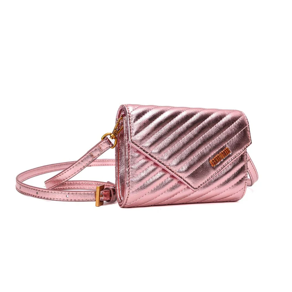 Bolsa Carteira Pequena Metalizada Matelassê Rosa - vista 2 de 7