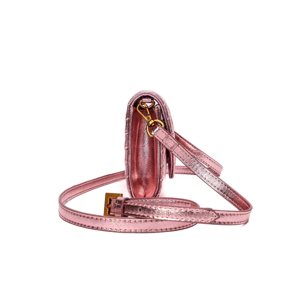 Bolsa Carteira Pequena Metalizada Matelassê Rosa - vista 4 de 7