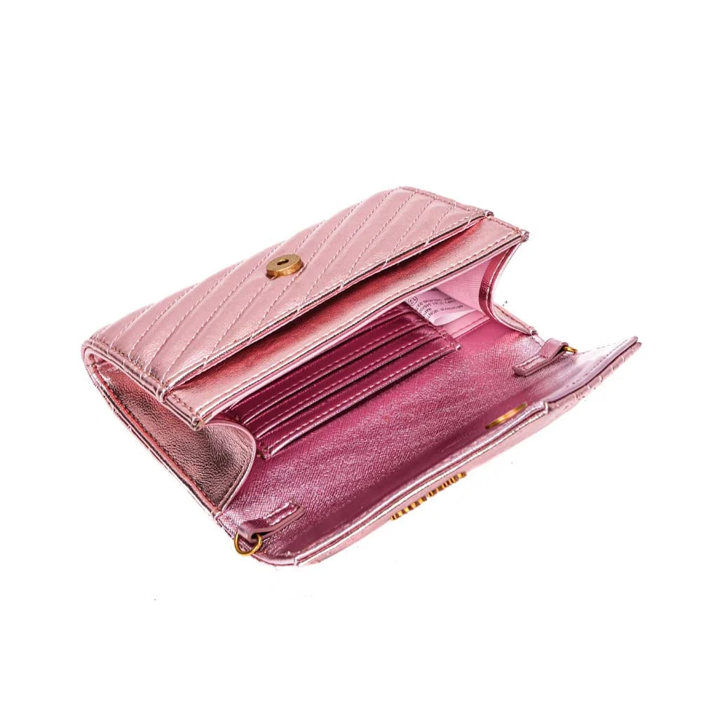 Bolsa Carteira Pequena Metalizada Matelassê Rosa - vista 7 de 7