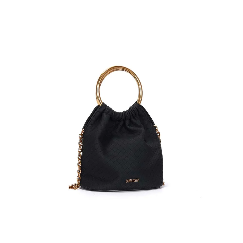 Bolsa Bucket Pequena Tressê Preto Alça Metalizada - vista 2 de 3