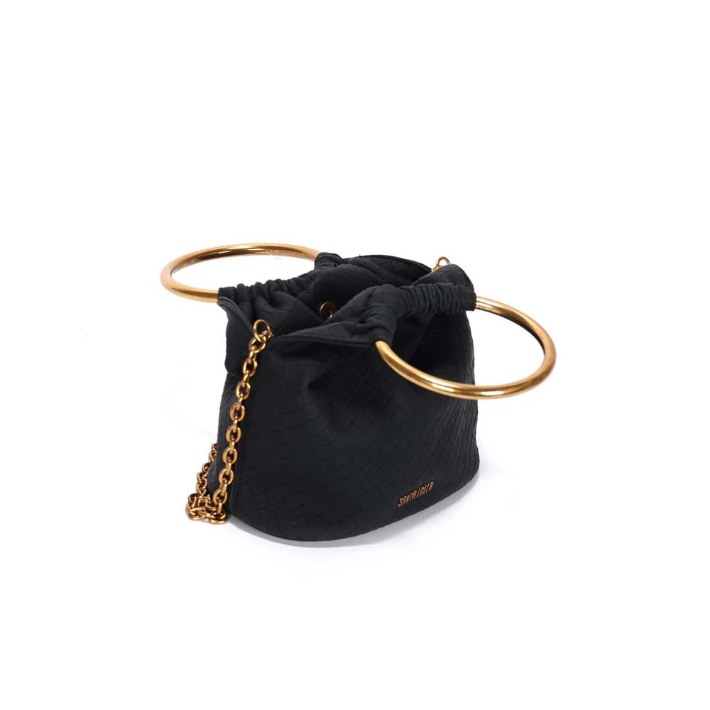 Bolsa Bucket Pequena Tressê Preto Alça Metalizada - vista 3 de 3