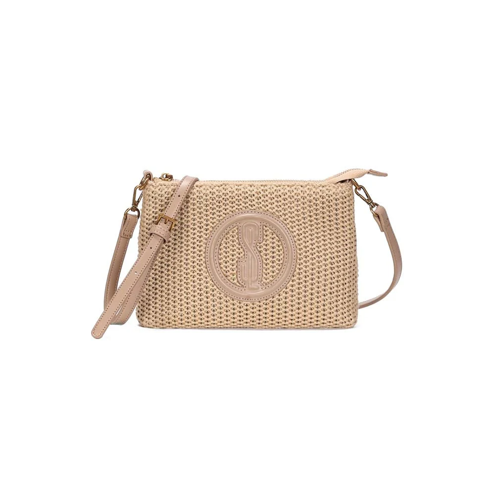Bolsa Clutch Pequena Palha Tramado Bege Transversal - vista 1 de 3